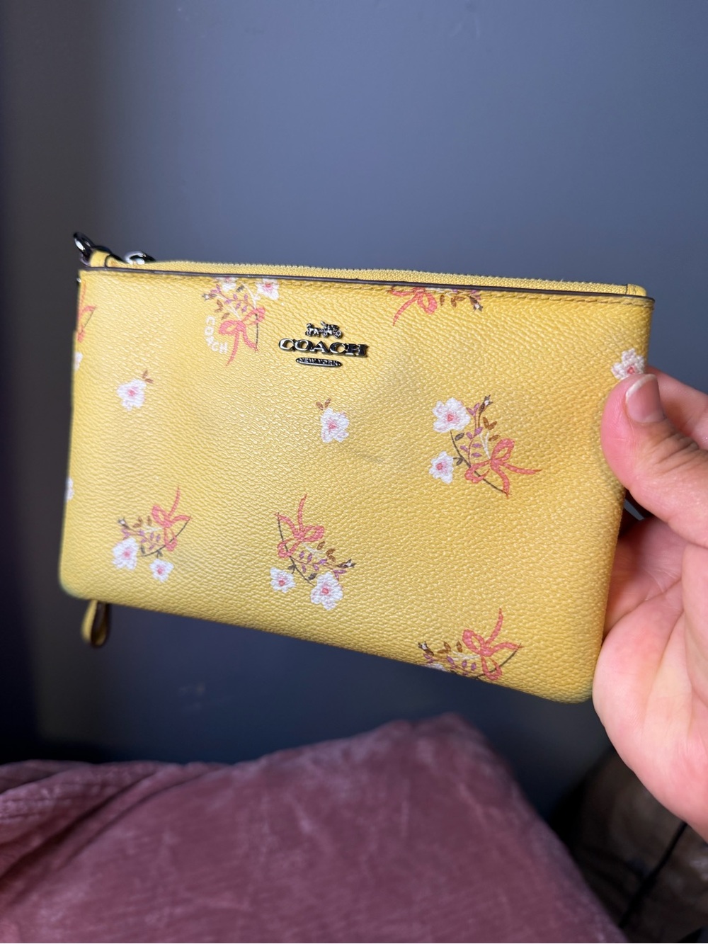 COACH Yellow Floral Zip Wristlet